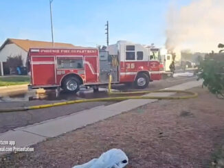 Phoenix Fire Department Engine 36 at the scene of an RV fire on Beaubien Drive near 15th Avenue in Phoenix on Friday, December 26, 2025 (Video on Citizen App/Presented by CARDINAL NEWS)