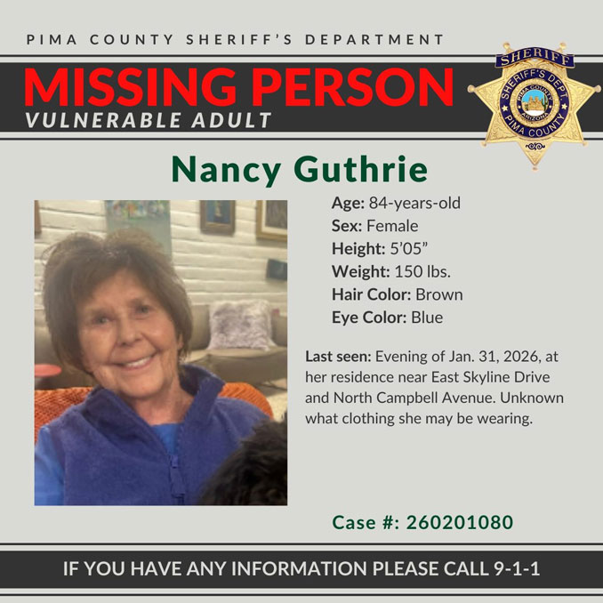 Nancy Gurthrie Pima County Sheriff's Department flyer